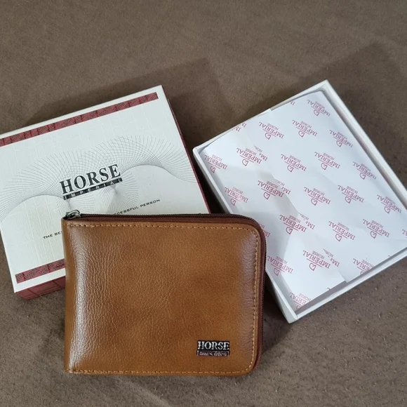 Horse Imperial Zippered Leather Mens Wallet Brown Color Brand New. - Picture 7 of 8